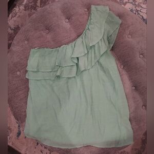 Lane Bryant Green Asymmetrical Ruffled Blouse